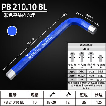 PB SWISS TOOLS/ 瑞铂 彩色平头内六角10.0 PB 210.10 BL