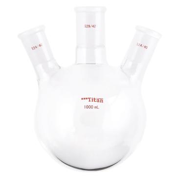 Titan/泰坦 斜三口球瓶，厚壁高强度，中间磨口：29/42，侧磨口：24/40，1000ml 特优级，TF43841L，1个 TF43841L