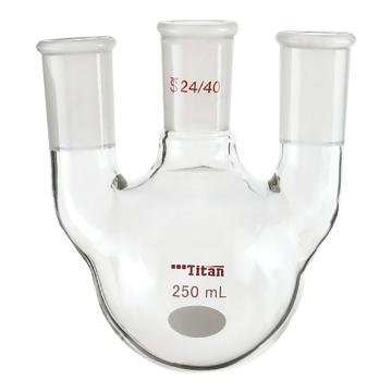 Titan/泰坦 直三口球瓶，厚壁高强度，中间磨口：24/40，侧磨口：24/40，250ml 特优级，TF444250，1个 TF444250