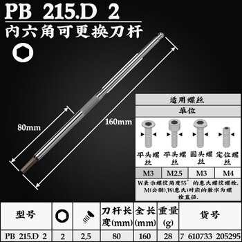 PB SWISS TOOLS/ 瑞铂 内六角可换刀杆2.0×80 PB 215.D 2