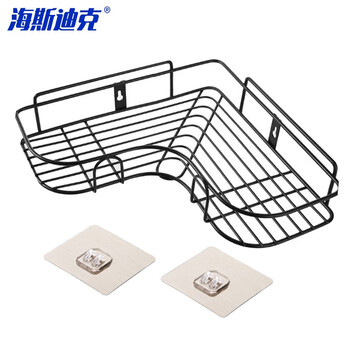 海斯迪克 HKhf-8 免打孔转角置物架 卫生间洗漱架 厕所吸壁式三角架 三角款 黑色