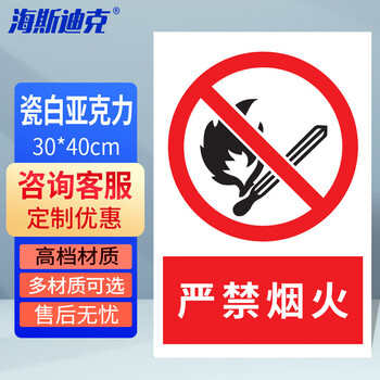 海斯迪克 HKL-213 安全警示牌 消防危险标识牌定做 严禁烟火 瓷白亚克力 20*30cm