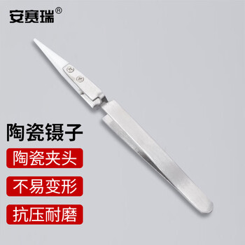 安赛瑞 陶瓷镊子 耐高温小零件夹取器 直头不锈钢银色手柄 2个（包） 6A00556