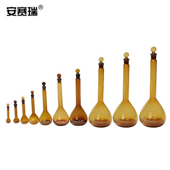 安赛瑞 玻璃容量瓶 具塞磨砂口刻度高硼硅玻璃瓶棕色量瓶实验室仪器 1000ml 厚度2.2mm（个） 600432