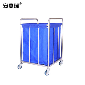 安赛瑞 加厚不锈钢污物车 实验室污物垃圾车被服车防水送物车 50×50×90cm（个） 600620