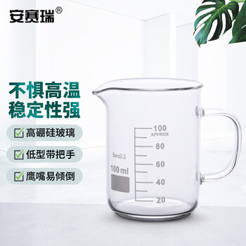 安赛瑞 玻璃带把烧杯(2只装)100ml(盒) 600057
