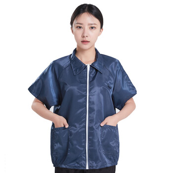 谋福 防静电服短袖大褂 无尘工作服 藏青色短袖上衣 L 100104586788