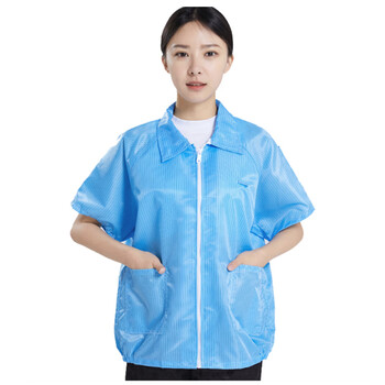 谋福 防静电服短袖大褂 无尘工作服 蓝色短袖上衣 4XL 100104586764
