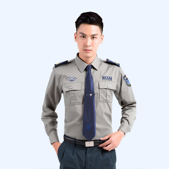 谋福 623新式物业保安服短袖衬衣保安衣服夏季制服夏装工作服套装【 (灰色长袖衬衣+裤子+配件)   190】 100011021982