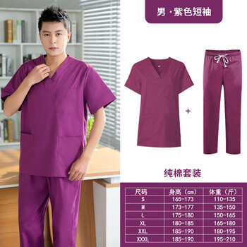 谋福 洗手衣棉 美容院工作服 (男士短袖紫色纯棉套装) M 100054365357