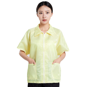 谋福 防静电服短袖大褂 无尘工作服 黄色短袖上衣 2XL 100104586776