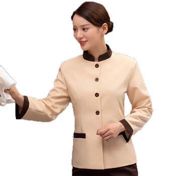 谋福 403 医院小区保洁酒店工作服长袖酒店物业清洁阿姨保洁服秋冬家政保洁 米黄色长袖加棉+裤子 XXXL 100021621470