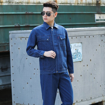 谋福 男春秋劳保服 牛仔工作服套装 耐磨耐脏电工服 （深蓝色） XL 100057048107