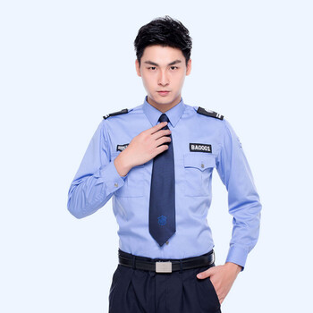 谋福 619新式物业保安服短袖衬衣保安衣服夏季制服夏装工作服套装【 (蓝色长袖衬衣+配件)   180】 100011021930