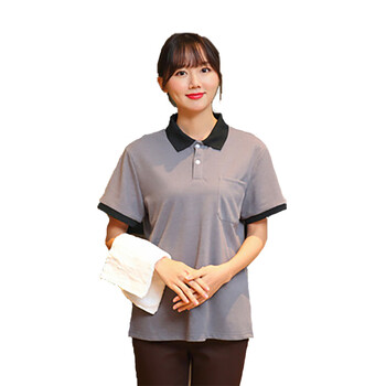 谋福 8111 棉工作服短袖 夏季女男物业宾馆酒店客房清洁保洁服  灰色单上衣 XL 100012605269