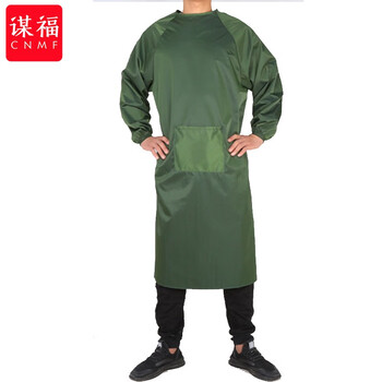 谋福 336 长袖防水布围裙防油防水罩衣成人男女工作服厨房居家轻便反穿衣（长袖防水布围裙军绿） 100019585408