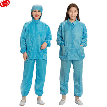 谋福 8151  防静电连帽分体服+裤子 净化服洁净服无尘防尘工作服套装 蓝色 2XL 7445833