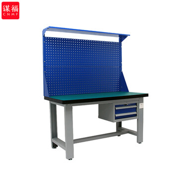 谋福 7050  重型防静电钳工工作台车间不锈钢实验桌子操作台(1.5米吊二抽+双挂板灯架) 100030146530