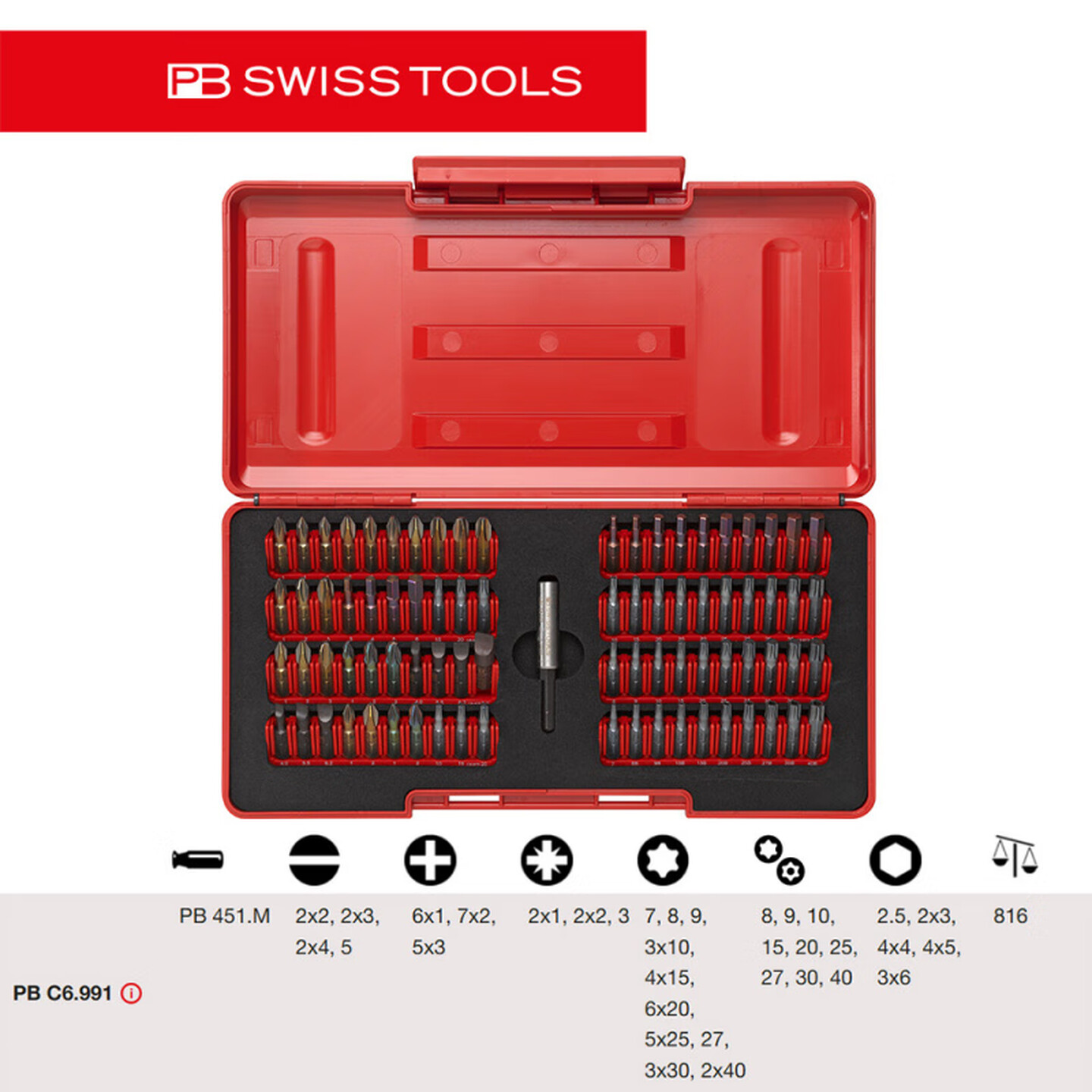 PB SWISS TOOLS/ 瑞铂 盒装转换套筒杆和80批头套装 PB C6.991