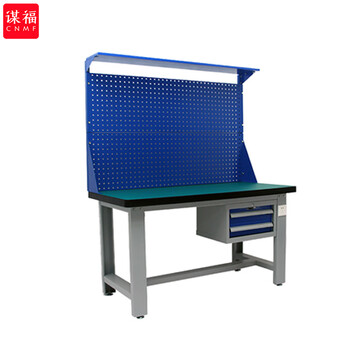 谋福 7052 重型钳工工作台车间不锈钢实验桌子操作台(2.1米吊二抽+双挂板灯架) 100016667867