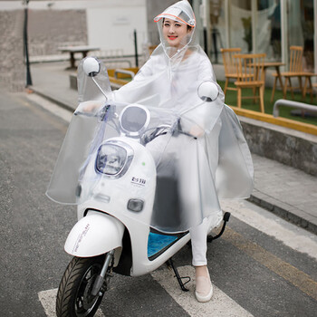 谋福 电瓶车雨衣电动车男女防暴雨骑行自行车外卖雨披 全透明有后视镜(双帽檐+夜光包边)5xl 加厚款 100024641445