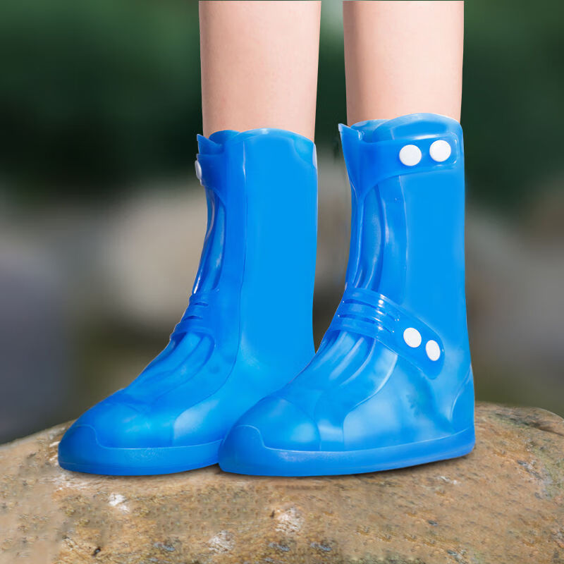 谋福 防雨鞋套PVC注塑一体成型加厚耐磨成人脚套 （中筒蓝色） M(36-37码） 100057255032