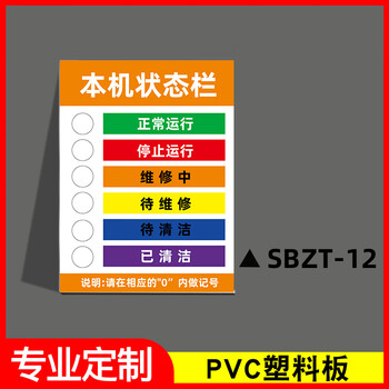 谋福 磁性设备状态标记牌 机械设备运行状态标识牌(30x40cm强力反光膜磁吸*SBZT-12本机状态栏) 100066544721