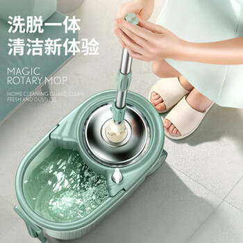 谋福 旋转拖把套装 拖布墩布带桶套装 地拖甩免手洗懒人墩布（桶+大杆+1个拖把头）颜色随机发 100080897216