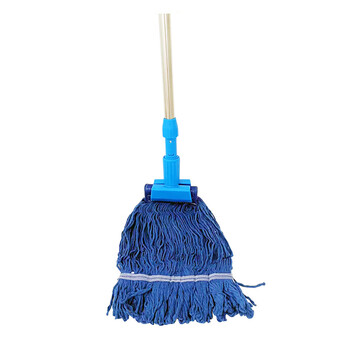 谋福 四色分类拖把不锈钢杆老式免手洗棉线拖把 拖布可替换（蓝色头+杆整套） 100049827120