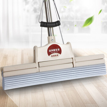 谋福 免手洗海绵拖把 胶棉拖把滚轮式干湿两用海绵吸水拖布 38cm两排（共2个棉头） 100034161969