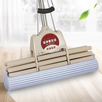 谋福 免手洗海绵拖把 胶棉拖把滚轮式干湿两用海绵吸水拖布 27cm三排（共2个棉头） 100034161895