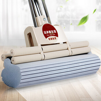 谋福 免手洗海绵拖把 胶棉拖把滚轮式干湿两用海绵吸水拖布 27cm两排（共3个棉头） 100034161949