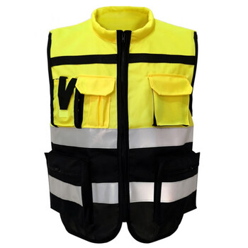 谋福 反光背心 反光马甲骑行服 交通反光衣 亮银防护马甲 拼色反光安全服 黄加黑 L170 100057743676