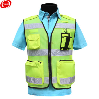 谋福 多功能多口袋荧光黄反光背心交通执勤可挂对讲机施工反光马甲安全衣服WMJ04款 3XL185码 100033868383