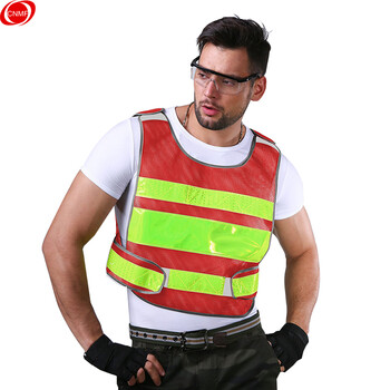 谋福 L9629反光背心 汽车荧光衣服 反光马甲建筑施工程安全服 交通路政执勤制服（ 红色反光背心渔网便携式） 100003500623