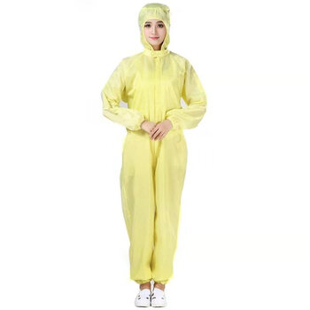 谋福 防尘防静电服净化服洁净服 食品车间洁净连体服 防静电连体防护服 无尘服(黄色连体防护服2XL180)692 100012194576