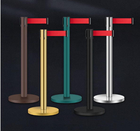 谋福 隔离带伸缩带排队围栏不锈钢 一米线警戒线围栏可印字【绿色加厚5米带铁皮底座】 100105043434