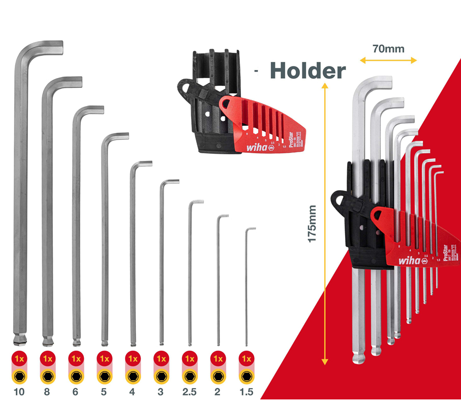 WIHA/威汉 ProStar 镀铬球头短柄内六角扳手9件套 35481