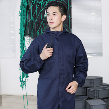 谋福 长袖连体工作服 男日常防水养殖场汽修服喷漆连帽防尘服套装 (藏蓝色) M 100042187710