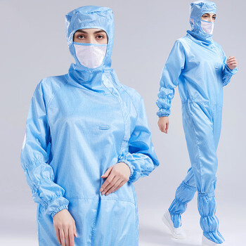 谋福 防静电连体服百级无尘服洁净车间工作服 全身防护服网格净化服 翠绿+PU防静电鞋 3XL码 100055091905