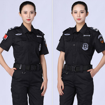 谋福 647 保安工作服套装 春秋制服黑色作训服男女 短袖套装（上衣+裤子）175/XL 100006138729