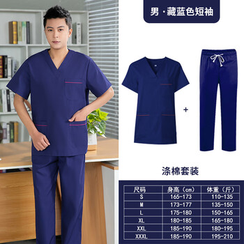 谋福 洗手衣棉 美容院工作服 (男士短袖藏蓝色加边涤棉套装) L 100045817456