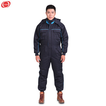 谋福 8687 连体耐低温工作服 保暖连体工装连体服 冷库防寒防冻服 工作棉袄（藏青色连体款）L 7782826