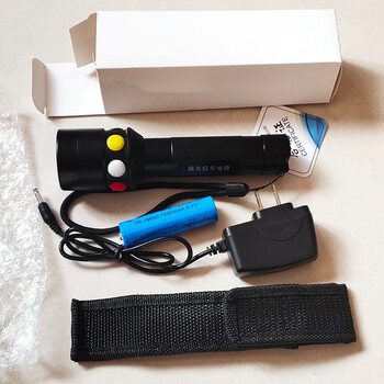 谋福 铁路强光信号灯三色手电筒 充电远射防护警示指示灯手绳工作灯【红白黄简装【一电一充】 100126753337