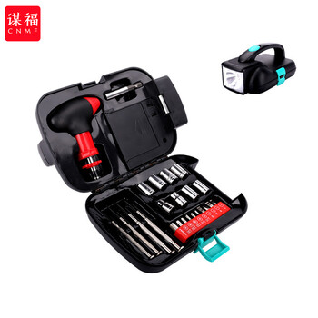 谋福 手电筒工具套装 带灯工具箱 24件套五金工具电筒套装 100036844671