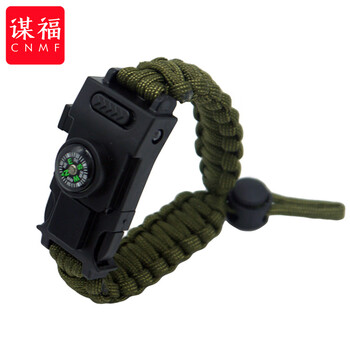 谋福 户外LED灯手环 伞绳手链 多功能伞绳手环刀登山手镯（伸缩款军绿） 100062870945