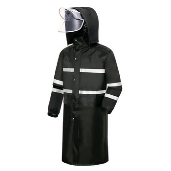 谋福 长款雨衣外套男反光雨衣保安执勤物业救援巡逻雨衣 牛网黑长风衣加帽檐 3XL 100026944391