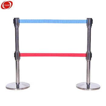 谋福 9597 双节伸缩带护栏杆座 围栏杆2米警戒线隔离带 可定制logo（双节伸缩栏杆 不锈钢款 约2米长） 100002503136