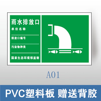 谋福 环保标识牌 废气排放口雨水排污口 铝牌（300*480mm 雨水排放口 PVC塑料板） 100060445840