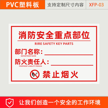 谋福 消防安全标识 消防安全管理责任标识牌 提示贴纸（消防安全重点部位-PVC板30X40CM） 100080623379